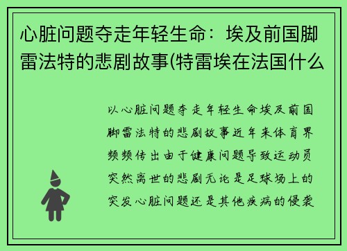 心脏问题夺走年轻生命：埃及前国脚雷法特的悲剧故事(特雷埃在法国什么位置)