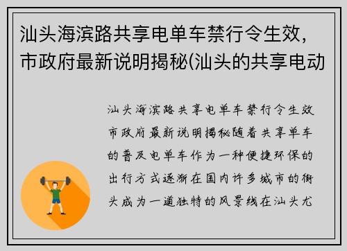 汕头海滨路共享电单车禁行令生效，市政府最新说明揭秘(汕头的共享电动单车怎么使用怎么收费)